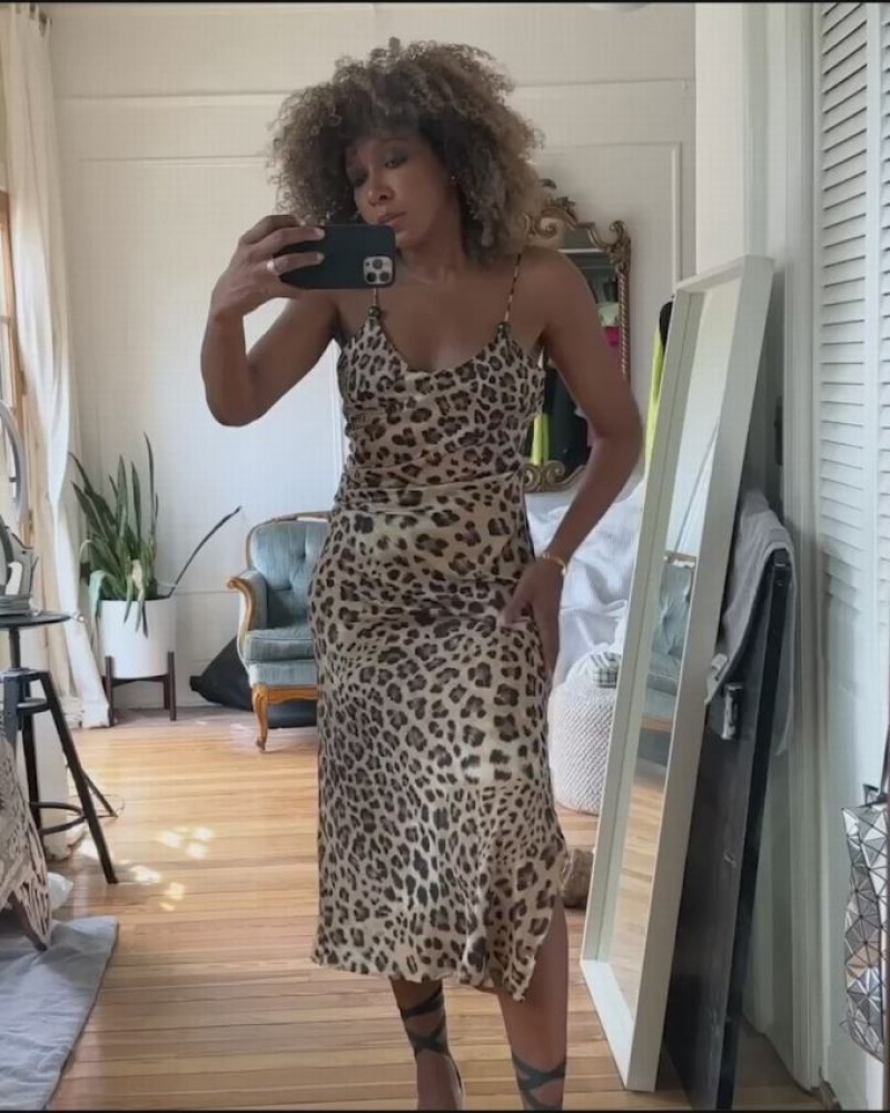 Brown Urban Revivo Leopard Print Women's Casual Dress | FJVDAL-678