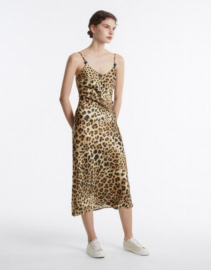 Brown Urban Revivo Leopard Print Women's Casual Dress | FJVDAL-678