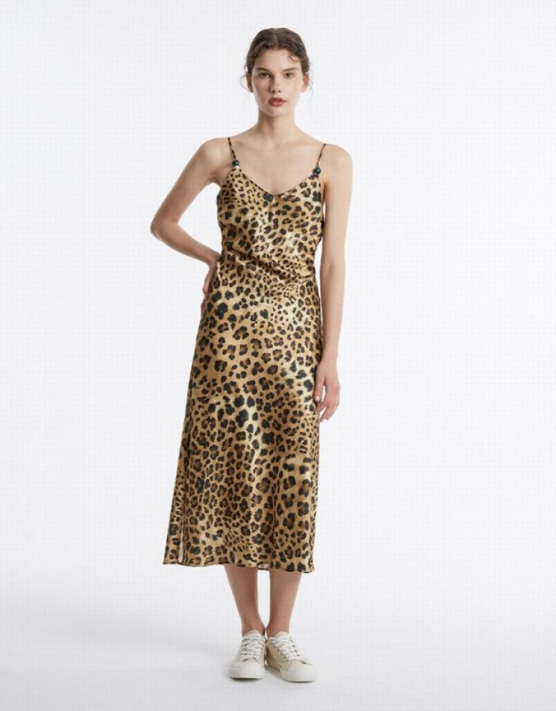 Brown Urban Revivo Leopard Print Women\'s Casual Dress | FJVDAL-678
