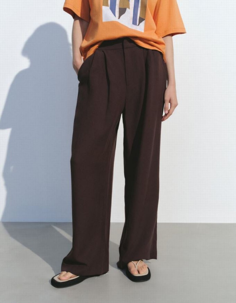Brown Urban Revivo Loose Wide-Leg Women's Pants | IALWMR-065