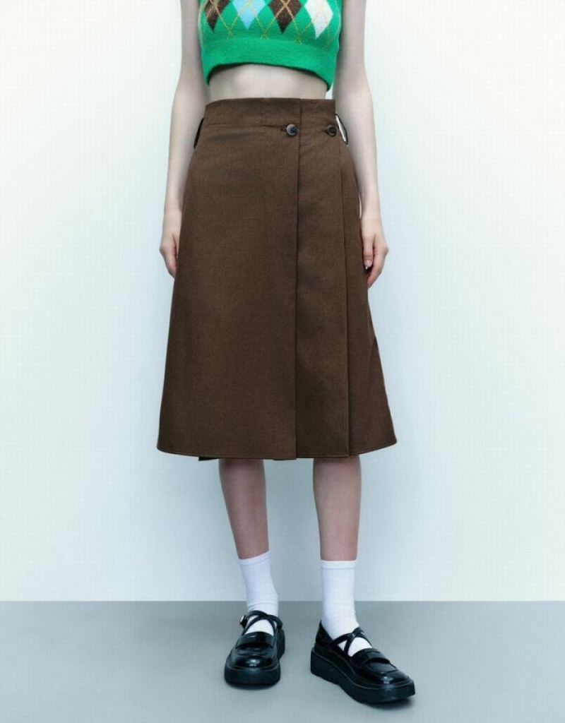 Brown Urban Revivo Midi A-Line Women's Skirts | OIETMN-697
