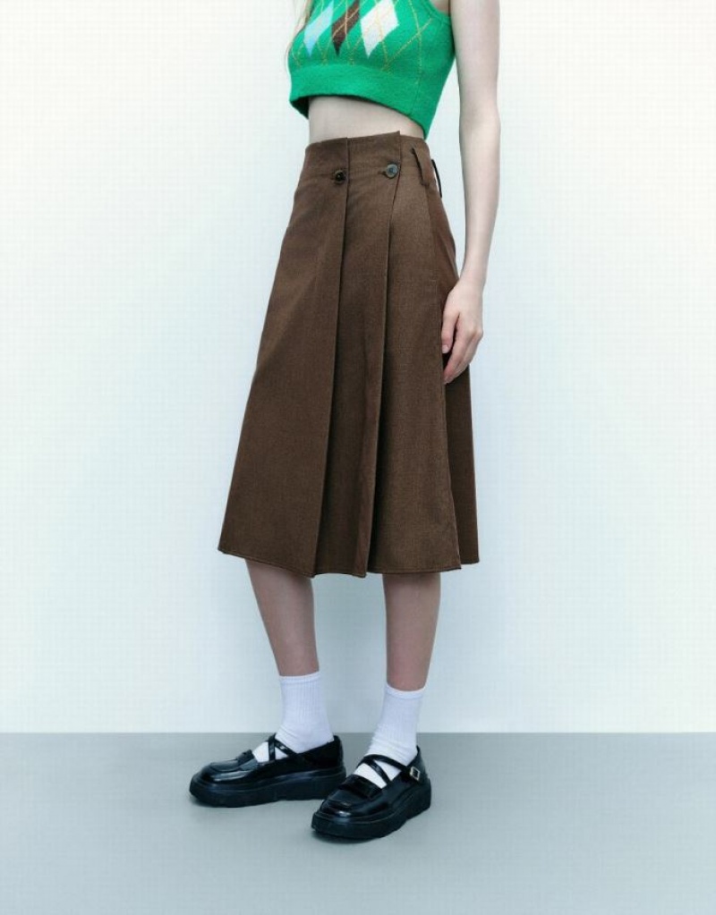 Brown Urban Revivo Midi A-Line Women's Skirts | OIETMN-697