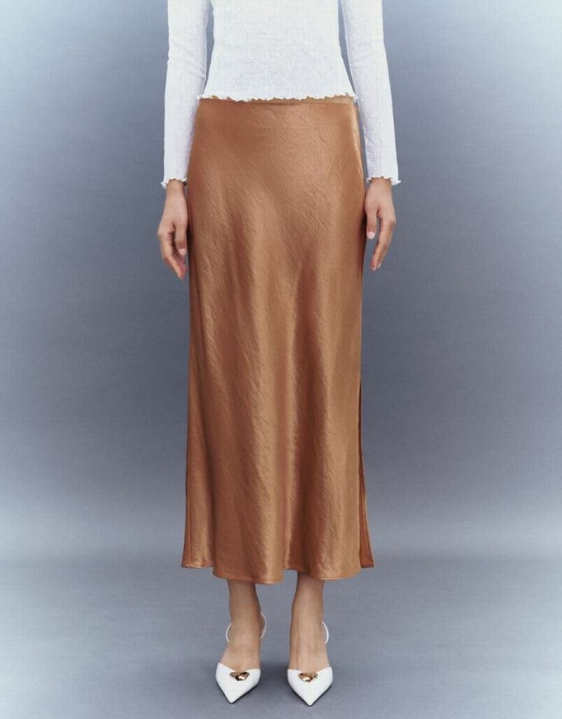 Brown Urban Revivo Midi Straight Women's Skirts | NDVLZW-375