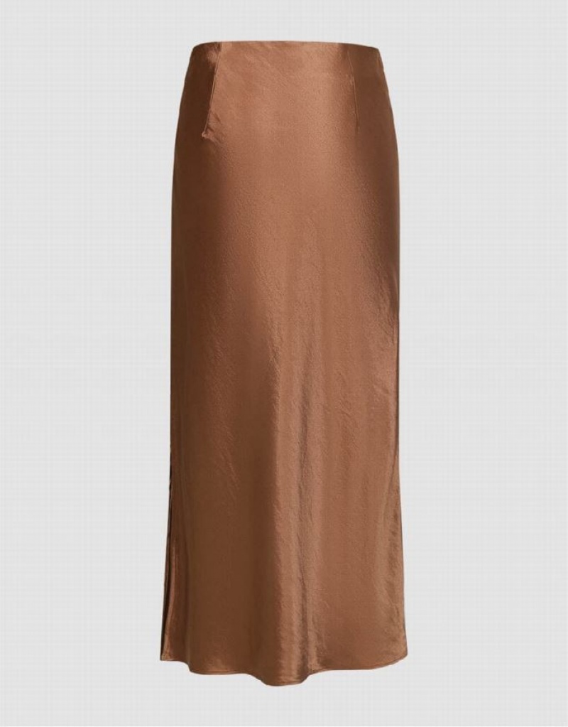 Brown Urban Revivo Midi Straight Women's Skirts | NDVLZW-375