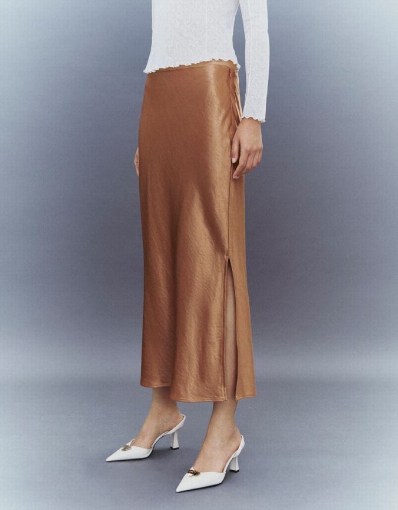 Brown Urban Revivo Midi Straight Women's Skirts | NDVLZW-375