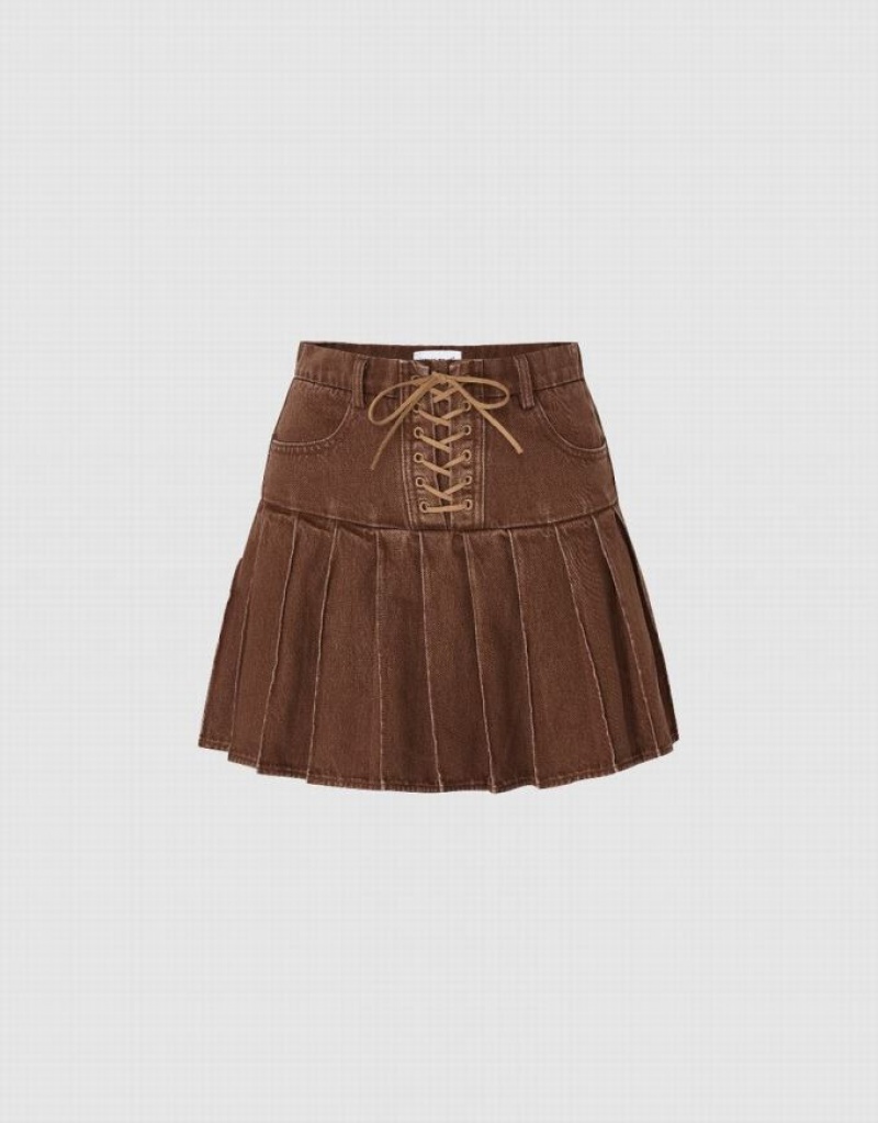 Brown Urban Revivo Mini A-Line Women\'s Denim Skirt | HOWJMP-473