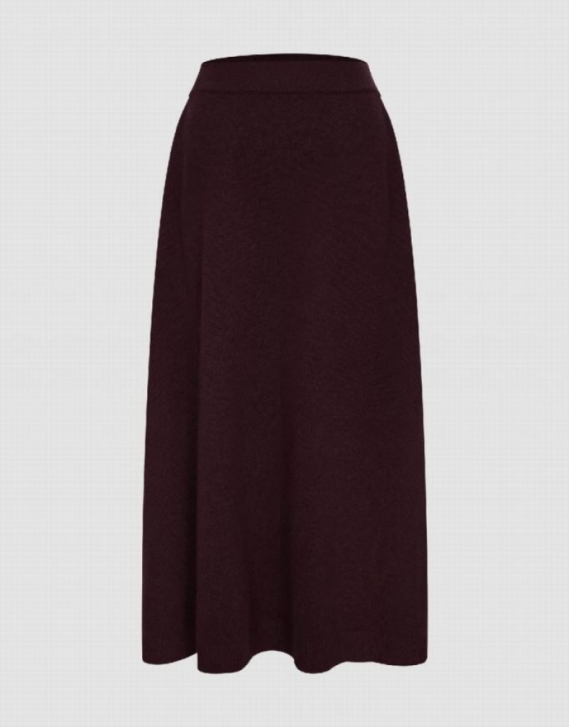 Brown Urban Revivo Plain Knitted Midi Women\'s Skirts | RGHXBE-036