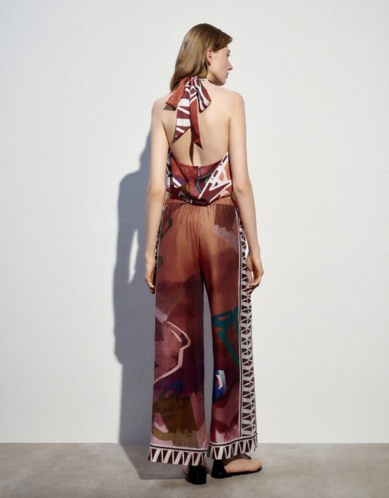 Brown Urban Revivo Printed Cowl Neck Women's Camisole | FIVYNB-507