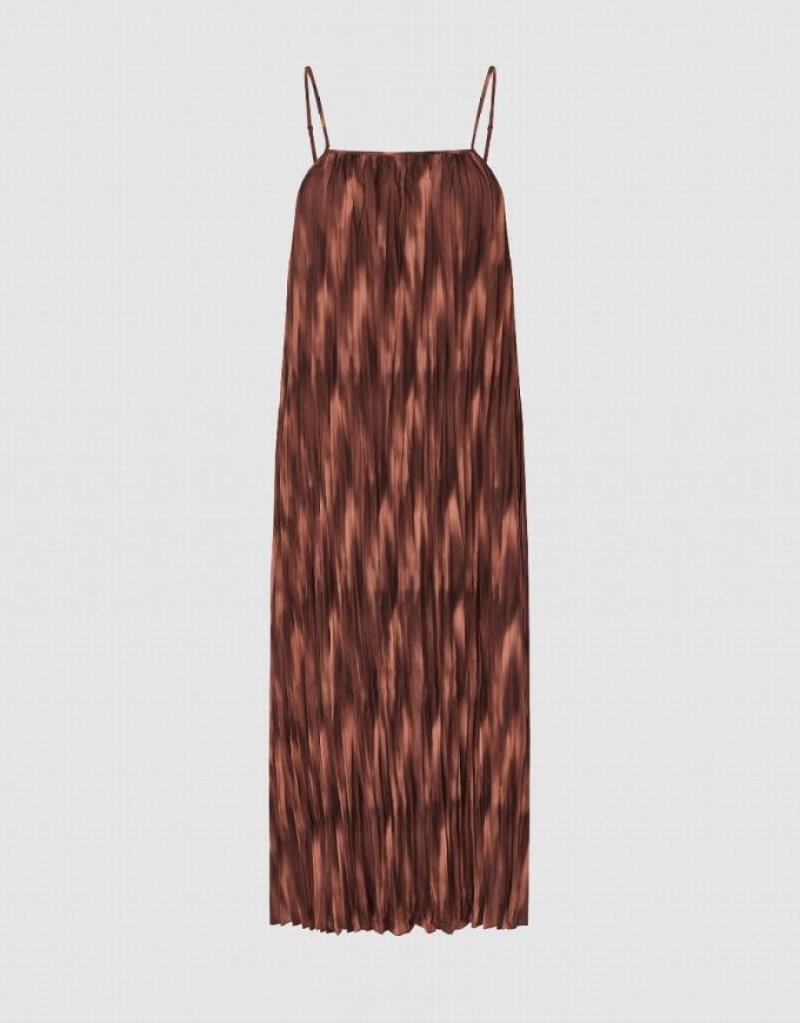 Brown Urban Revivo Printed Off-Shoulder Cami A-Line Women's Dress | HCGOKE-462