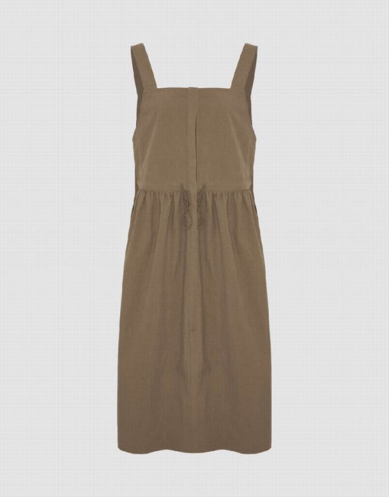Brown Urban Revivo Sleeveless Square-Cut Collar Straight Women's Dress | ASLRZK-837