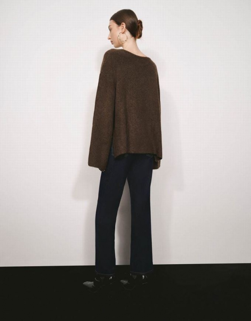Brown Urban Revivo Standard Sleeve Crew Neck Knitted Women's Cardigan | HSAZXQ-156