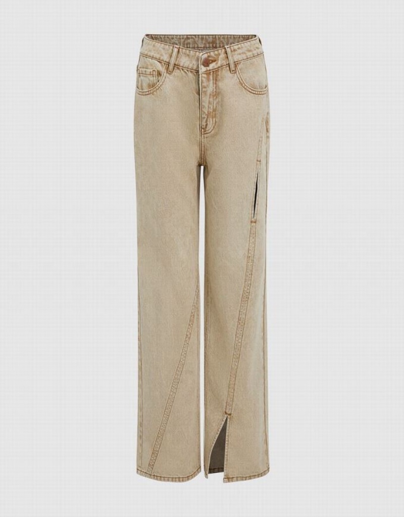 Brown Urban Revivo Straight Women\'s Jeans | MOTQUH-927