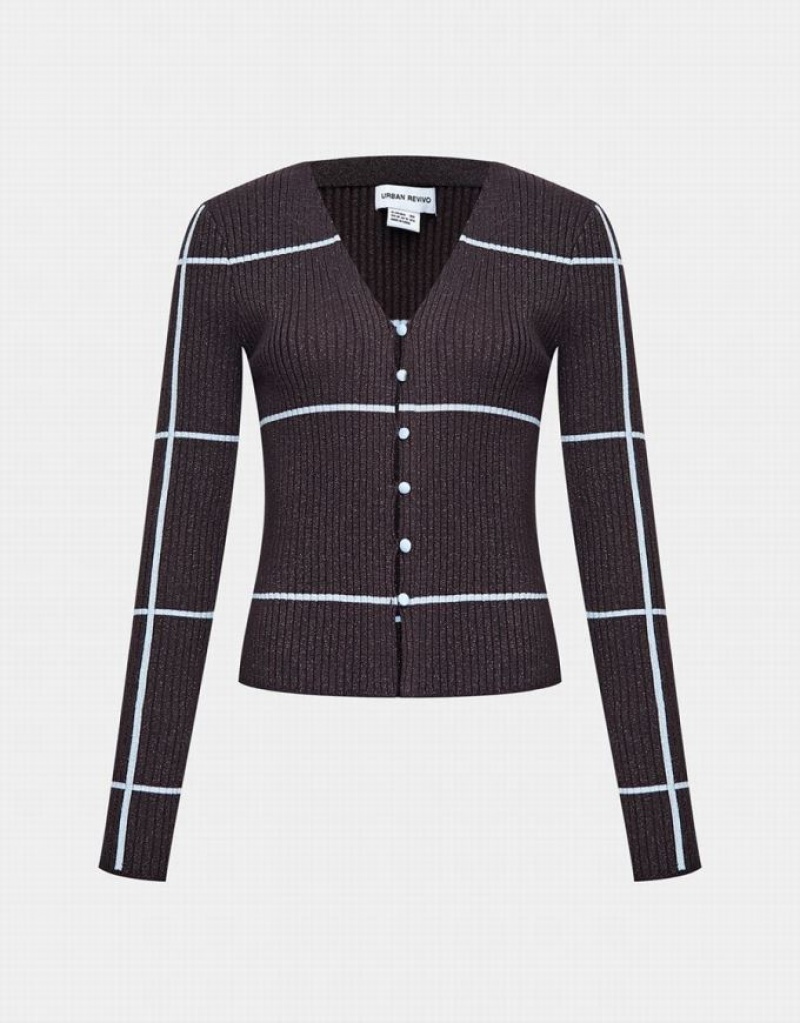 Brown Urban Revivo Striped Button Up Women\'s Cardigan | VHMKFB-721