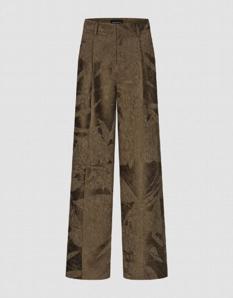 Brown Urban Revivo Textured Wide-Leg Women\'s Pants | DLJKOF-741