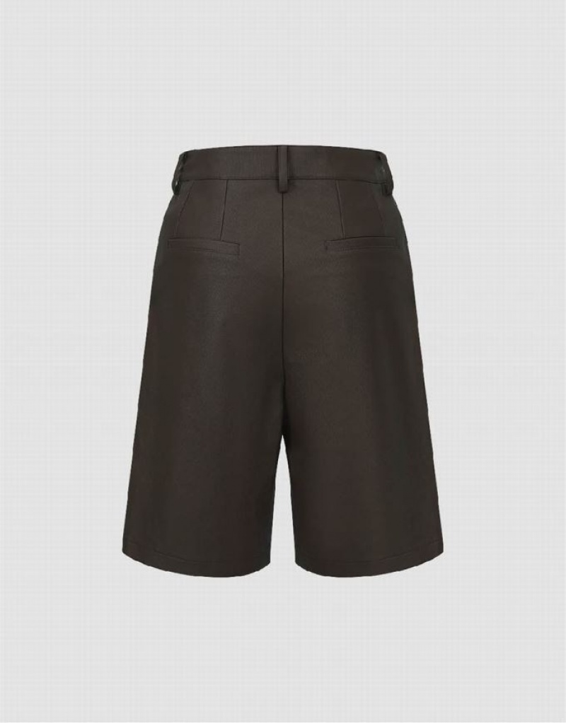 Brown Urban Revivo Vegan Leather Straight Women's Shorts | EXPZYM-154