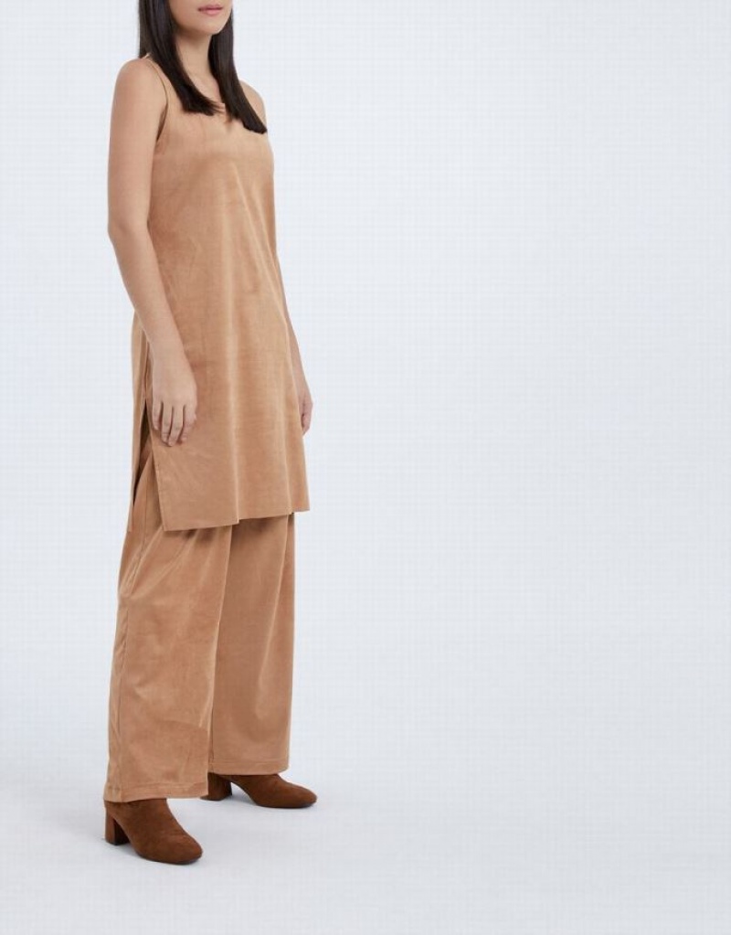Brown Urban Revivo Woven Long Wide-Leg Women's Pants | CDMKFV-473