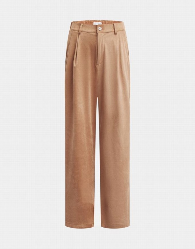 Brown Urban Revivo Woven Long Wide-Leg Women\'s Pants | CDMKFV-473