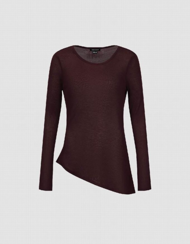 Burgundy Urban Revivo Asymmetric Crew Neck Women's T-Shirts | SEJLAT-280
