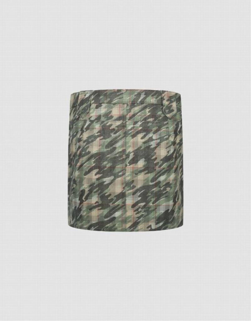 Camo Urban Revivo Printed Mini Straight Women's Skirts | HXROZM-934