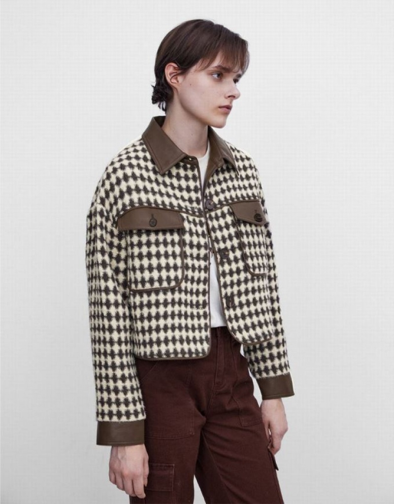 Coffee Urban Revivo Argyle Button Up Women's Jacket | OPDWJY-861