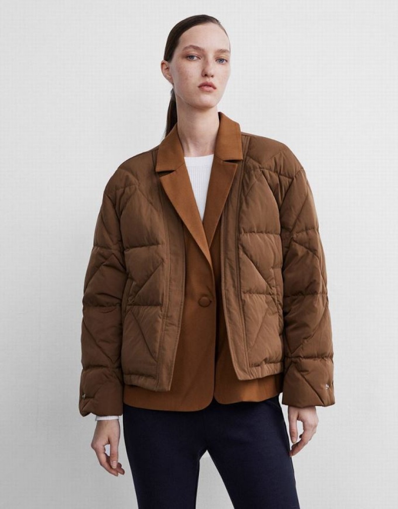 Coffee Urban Revivo Combination Women's Down Jackets | WYOAME-346