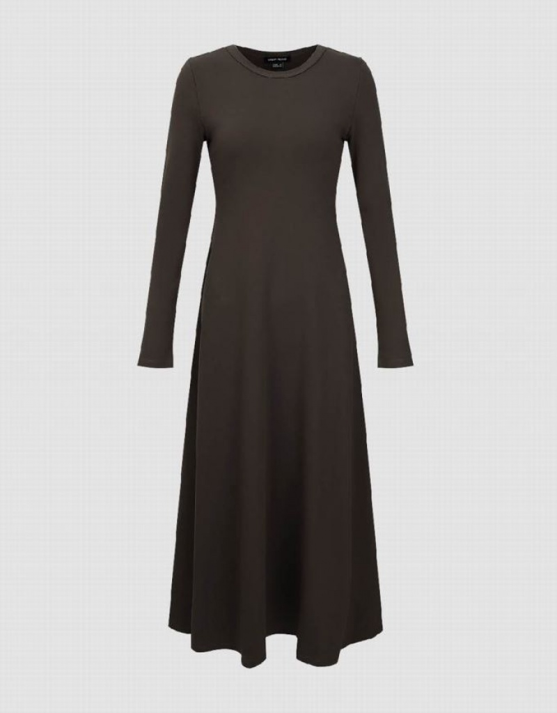 Coffee Urban Revivo Crew Neck Skater Women's Short Dress | XJIBQK-716