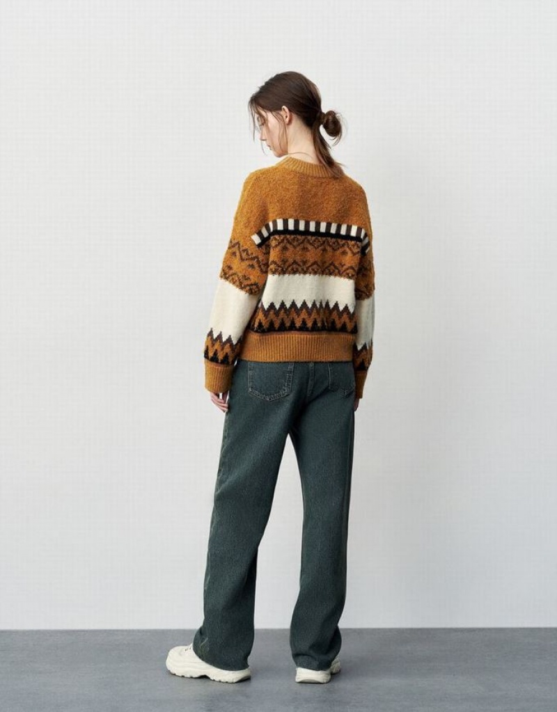Coffee Urban Revivo Drop Shoulder Sleeve Crew Neck Knitted Women's Cardigan | KIHVRF-045