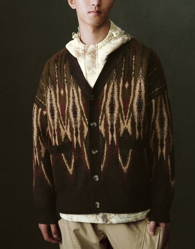 Coffee Urban Revivo Drop Shoulder Sleeve Knitted Men's Cardigan | OUVIJF-673