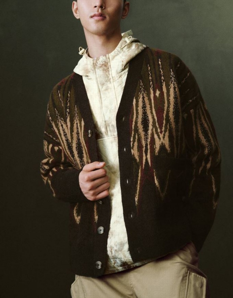 Coffee Urban Revivo Drop Shoulder Sleeve Knitted Men's Cardigan | OUVIJF-673