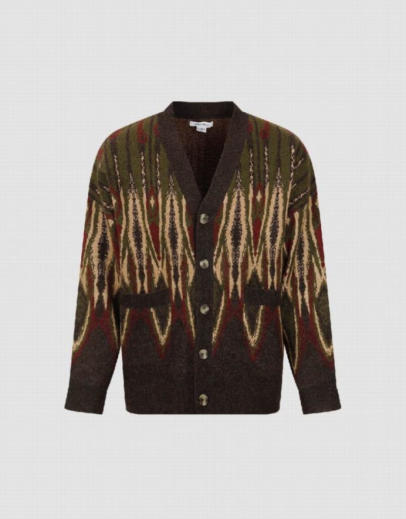Coffee Urban Revivo Drop Shoulder Sleeve Knitted Men\'s Cardigan | OUVIJF-673