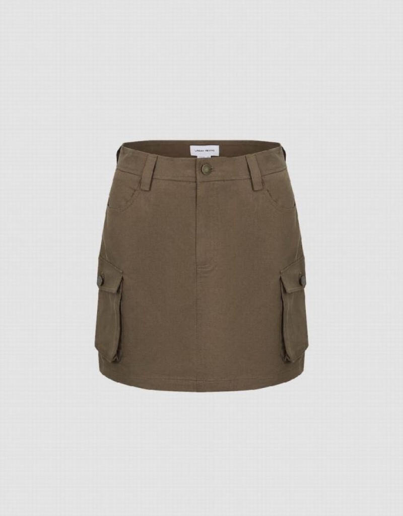 Coffee Urban Revivo Mini A-Line Women\'s Skirts | MSRVHK-024