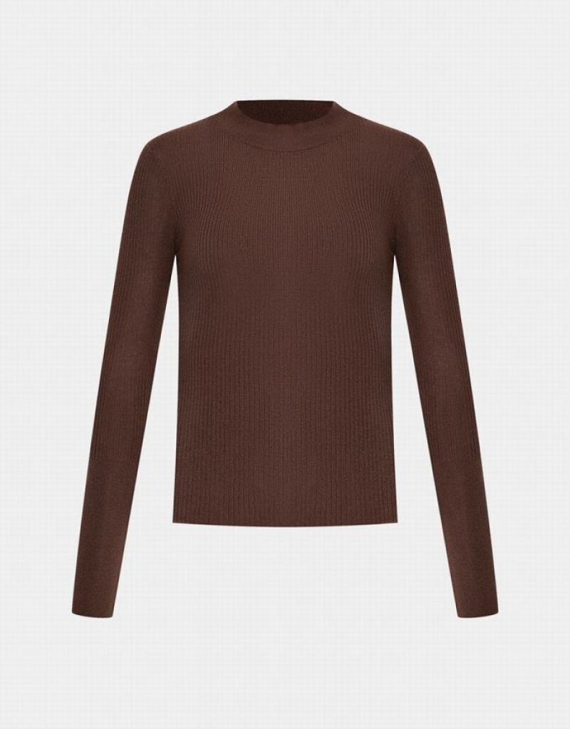 Coffee Urban Revivo Minimalistic Solid Knitted Top Women\'s Cardigan | VAFNSH-620