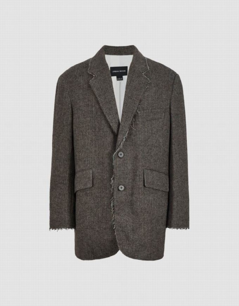 Coffee Urban Revivo Notch Lapel Tailored Men's Blazers | BQMNXP-789
