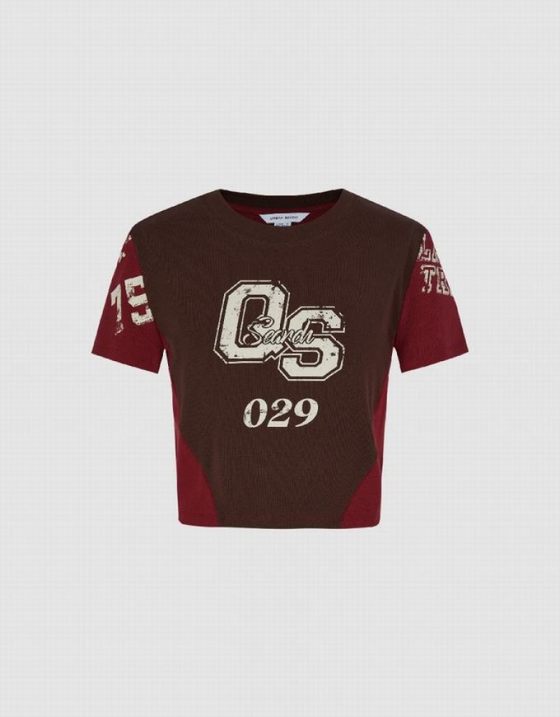 Coffee Urban Revivo Printed Crew Neck Women's T-Shirts | KUYJLH-412