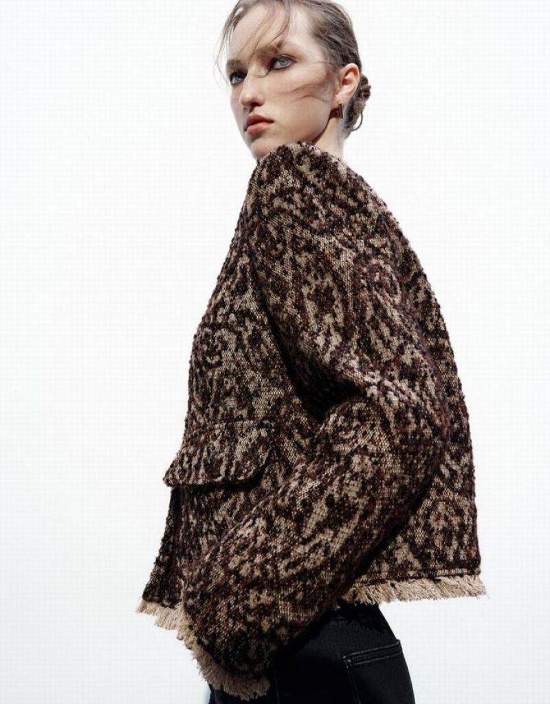 Coffee Urban Revivo Raw Hem Women's Down Jackets | OBNPVL-025