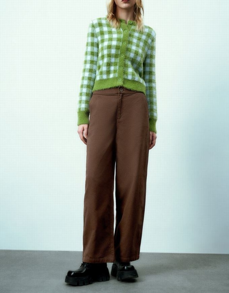 Coffee Urban Revivo Straight Women's Pants | GXTWLQ-354
