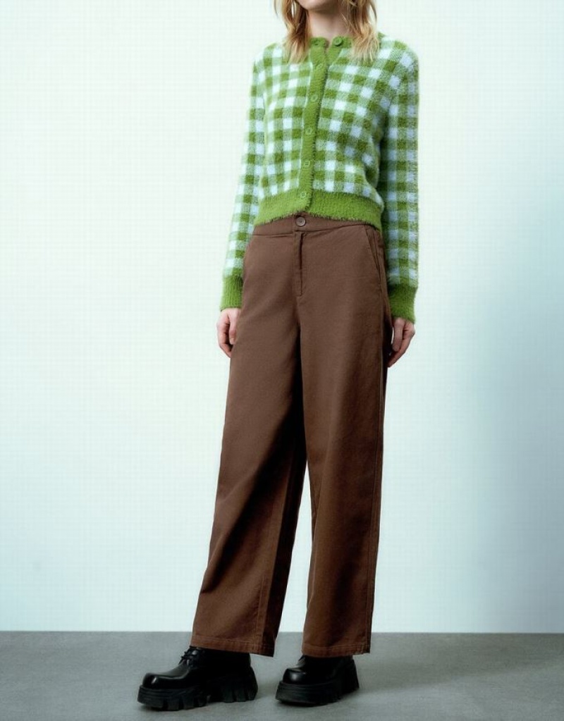 Coffee Urban Revivo Straight Women's Pants | GXTWLQ-354