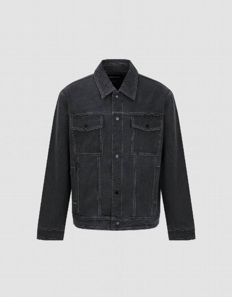 Dark Grey Urban Revivo Button Up Men's Denim Jackets | YCSTHI-428