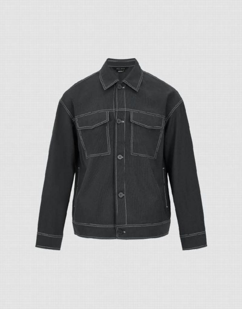 Dark Grey Urban Revivo Button Up Straigt Men's Jacket | TIMZVB-375