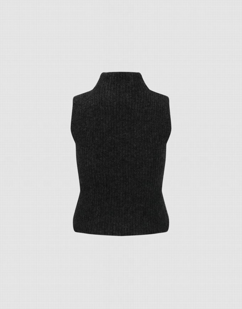 Dark Grey Urban Revivo Collar Knitted Women's Cardigan | SEPIYJ-715
