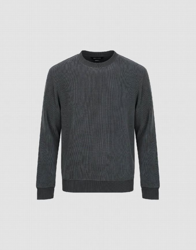 Dark Grey Urban Revivo Crew Neck Straight Men's Sweatshirts | DZOFHQ-659