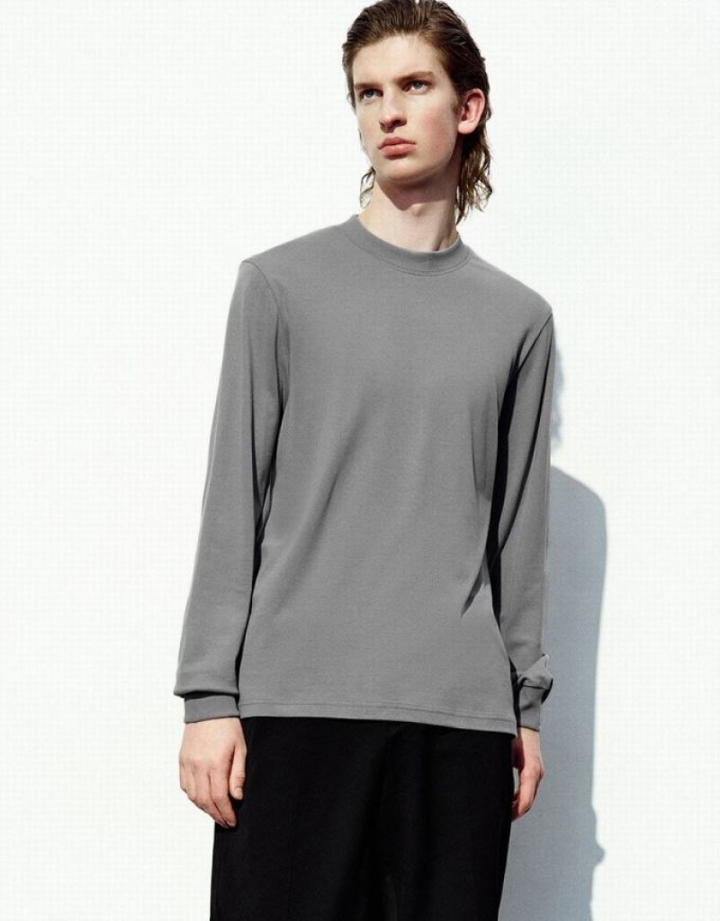 Dark Grey Urban Revivo Crew Neck Straight Men's T-Shirts | DKCMAT-790