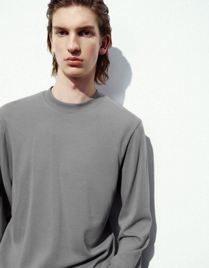 Dark Grey Urban Revivo Crew Neck Straight Men's T-Shirts | DKCMAT-790