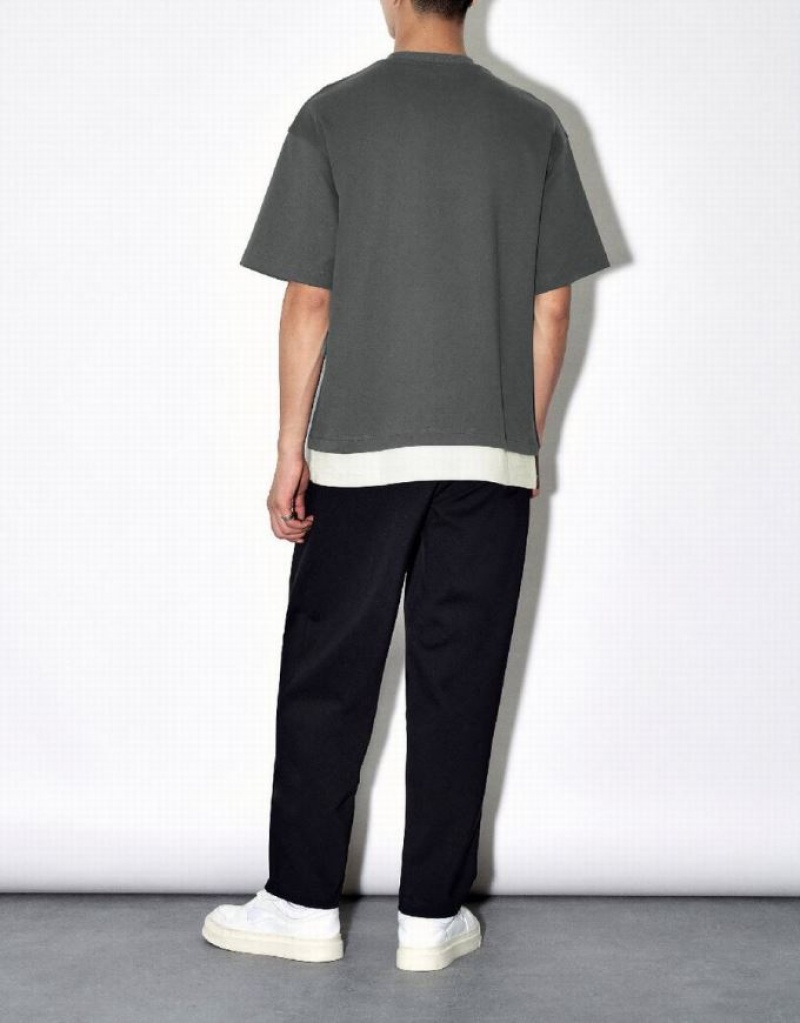Dark Grey Urban Revivo Crew Neck Straight Knitted Men's T-Shirts | XLDJZQ-042