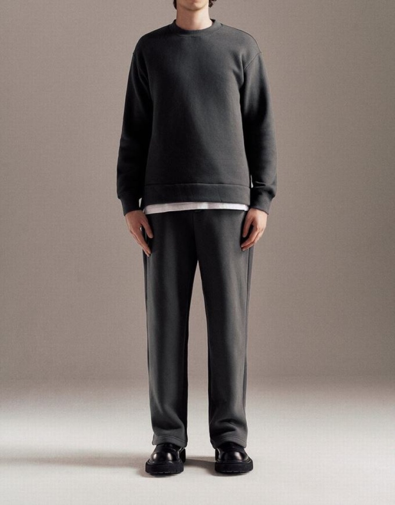 Dark Grey Urban Revivo Elastic Waist Knitted Straight Men's Pants | DYBGHL-079