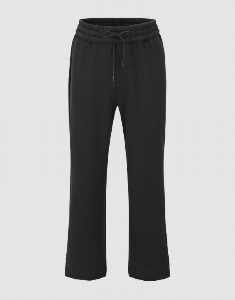 Dark Grey Urban Revivo Elastic Waist Knitted Straight Men\'s Pants | DYBGHL-079