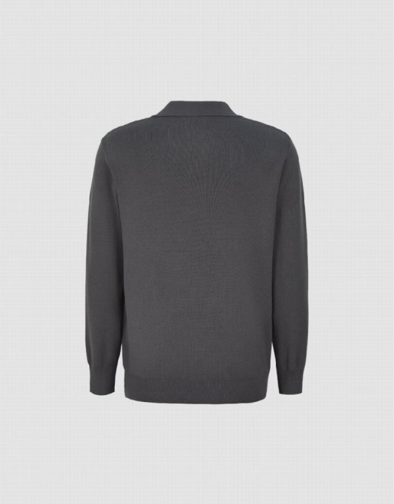 Dark Grey Urban Revivo Lapel Knitted Men's Cardigan | BMRFJE-160