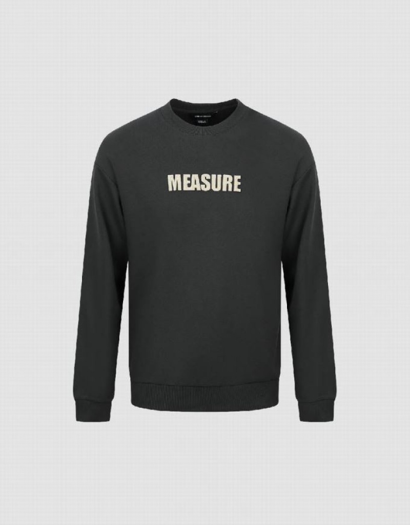 Dark Grey Urban Revivo Letter Embossed Straight Men's Sweatshirts | MQPGBU-165