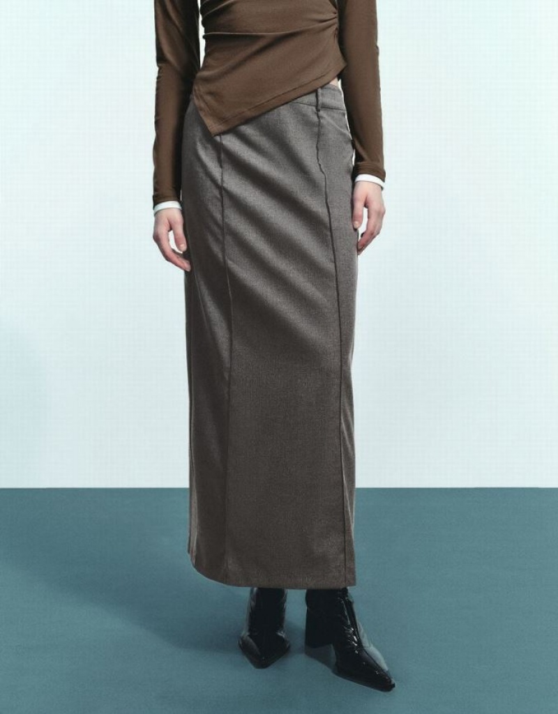 Dark Grey Urban Revivo Maxi Straight Women's Skirts | ISOHYM-562