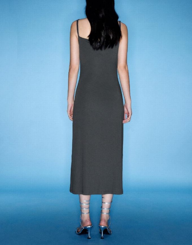 Dark Grey Urban Revivo Off-Shoulder Skinny Cami Women's Dress | MHBJFV-034